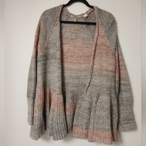Knitted & Knotted Anthropologie Gray & Peach Ombre Mohair Blend Open Cardigan